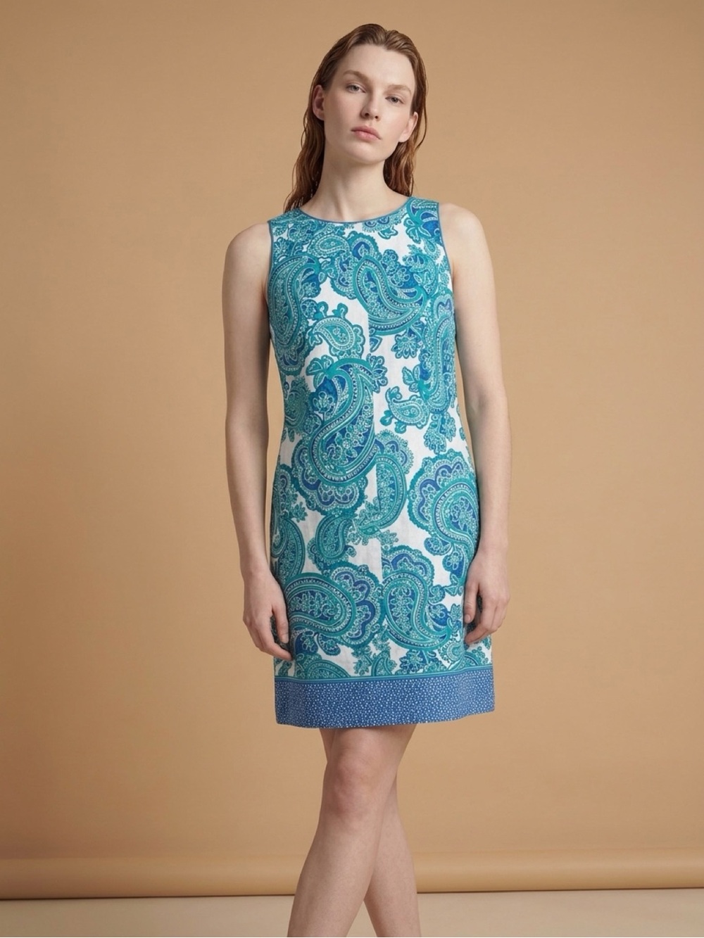 Ann Taylor Petite Paisley Tank Dress in Teal and Blue